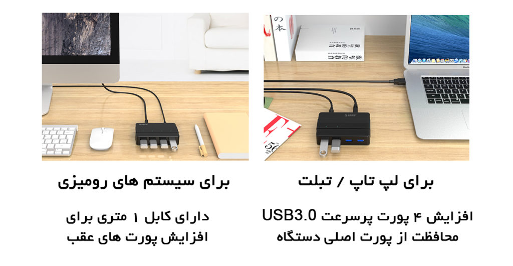 هاب 4 پورت USB3.0 با آداپتور