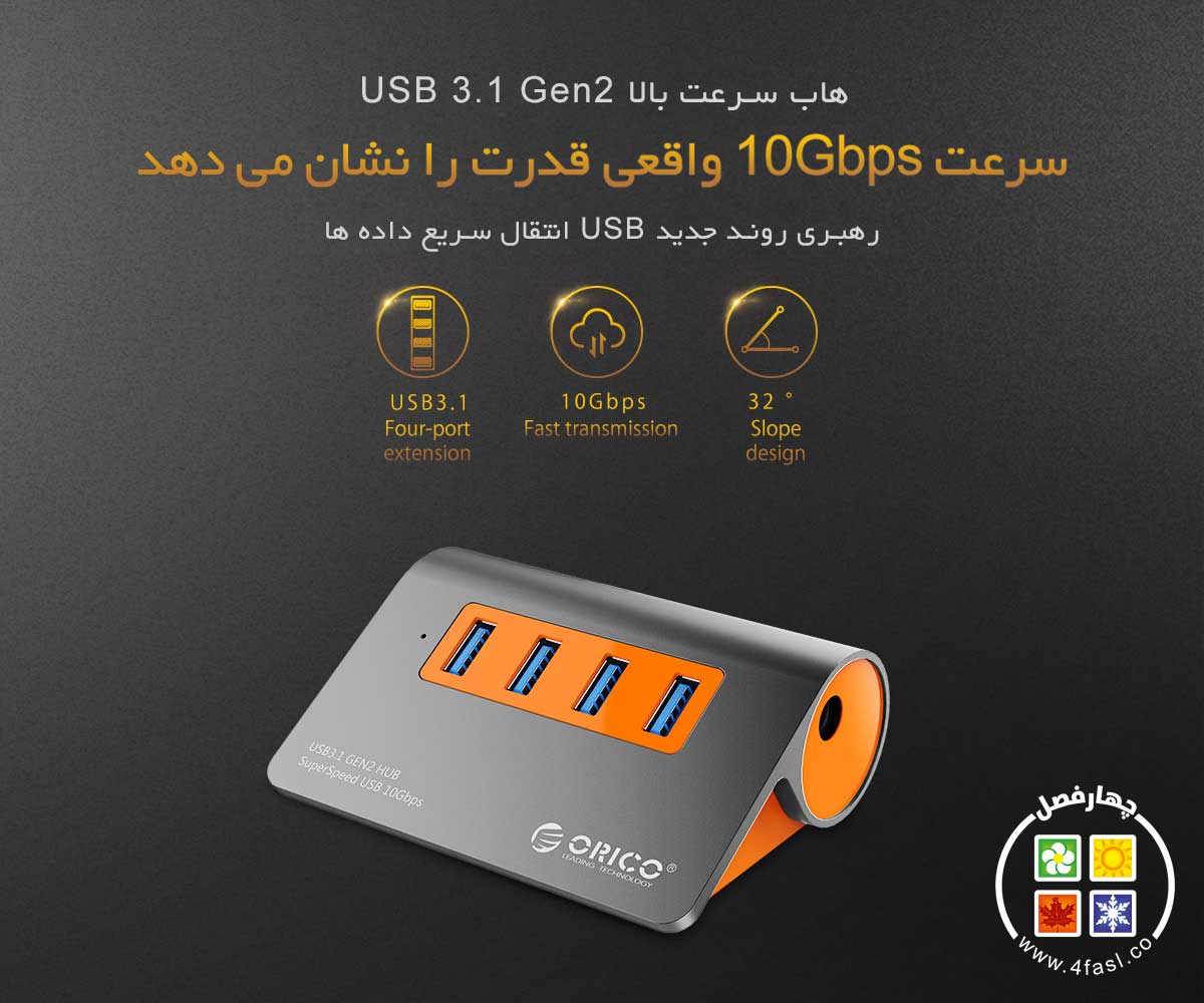 هاب 4 پورت USB3.1 Gen2